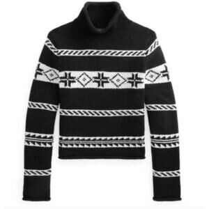 Polo Ralph Lauren Womens Fair Isle Wool Turtleneck Sweater size XXL Black White
